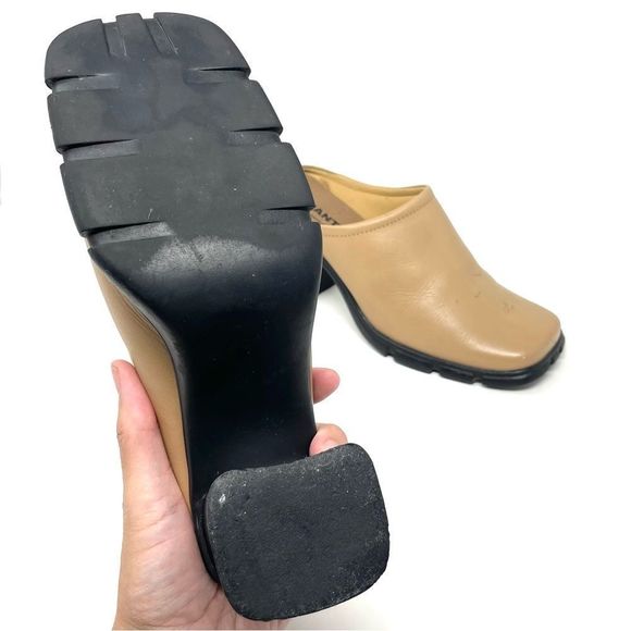 Vintage 90s Y2K Wanted Square Toe Tan Leather Heeled Mules Size 6 - Picture 11 of 11